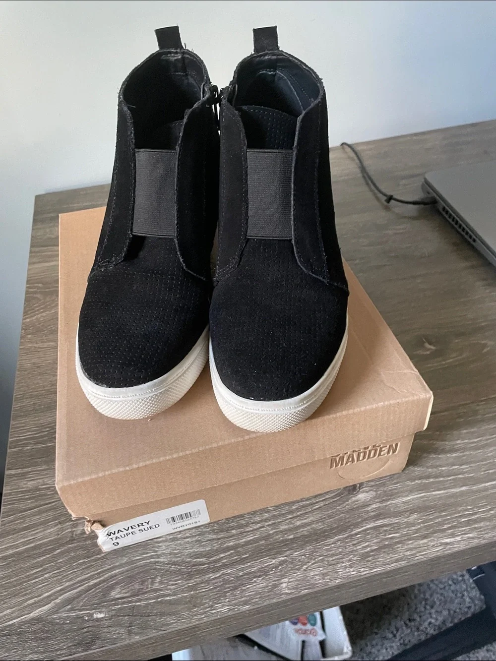 Steve Madden Waverly Black Suede High-Top Side Zip Sneakers